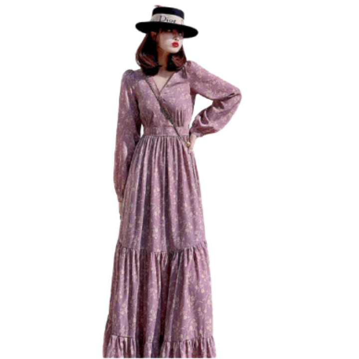 Andrea | Robe à Col V Plissé Pour Femmes | Maxi