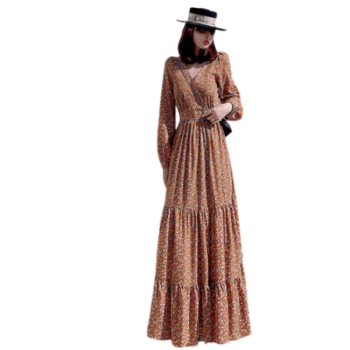 Andrea | Robe à Col V Plissé Pour Femmes | Maxi
